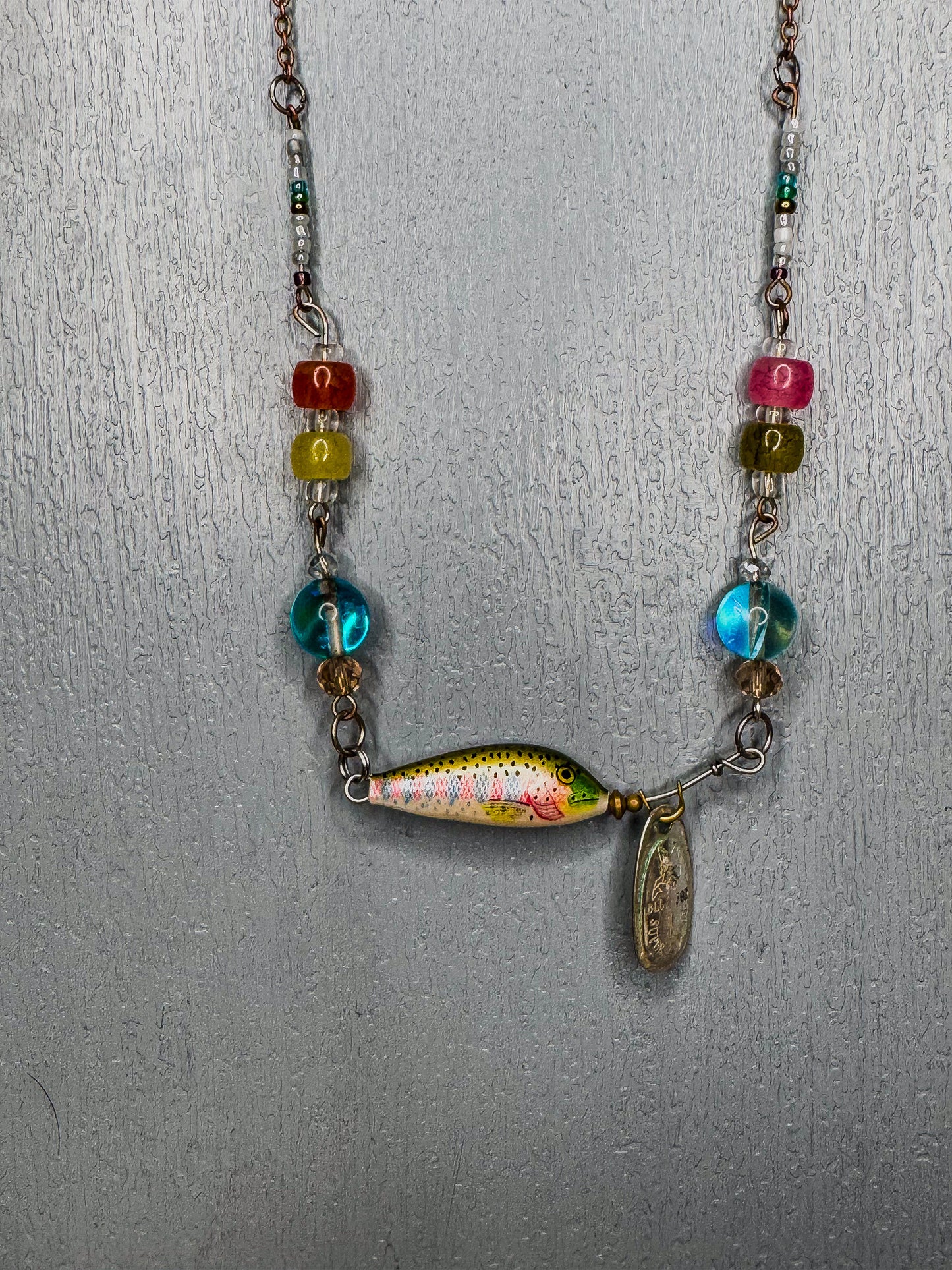 Blue Fox Rainbow Trout Lure Necklace