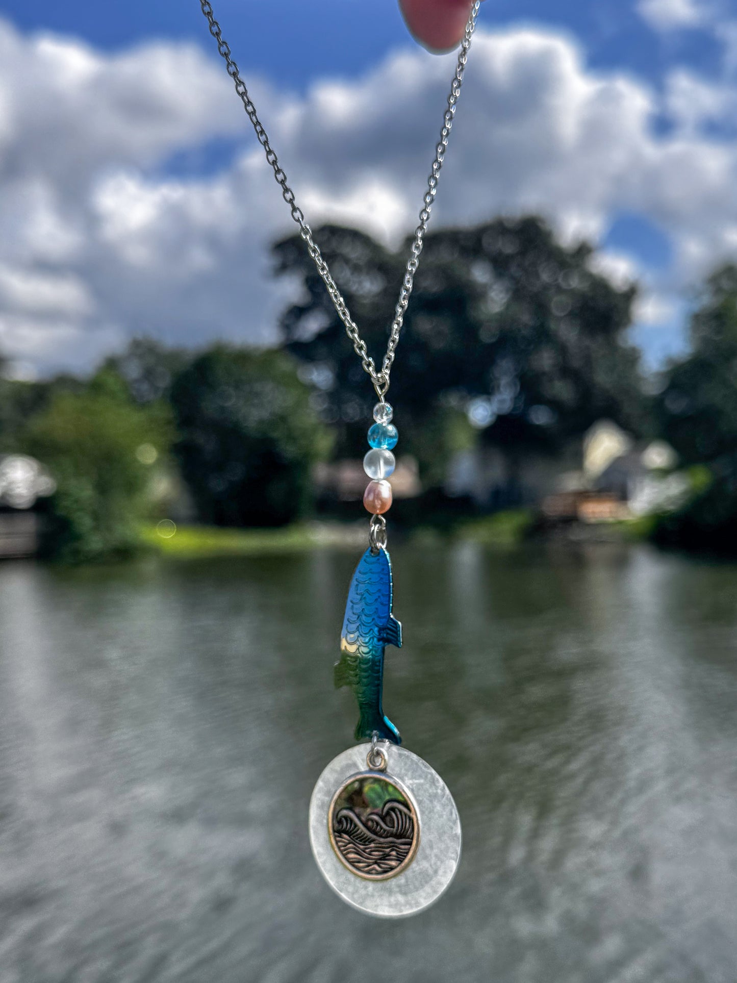 Fishing lure Fish Car Charm- blue fish white shell