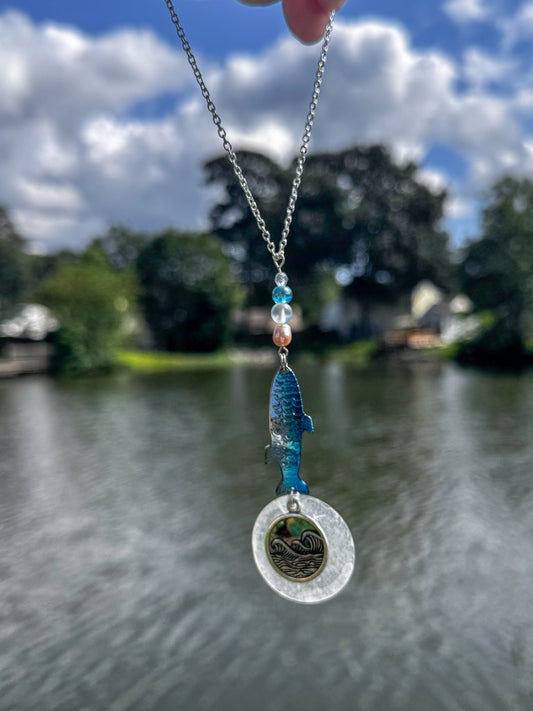 Fishing lure Fish Car Charm- blue fish white shell